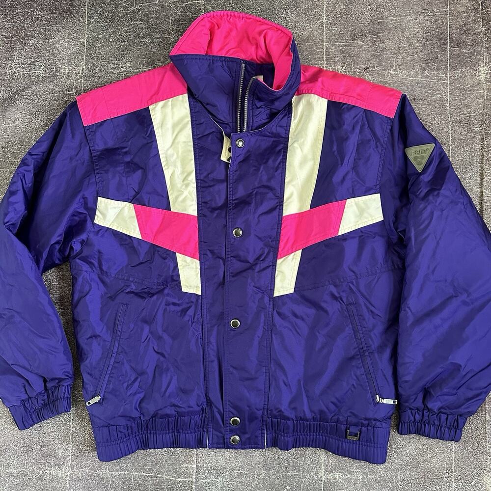 Men's Vintage 90's Fera Ski Wear Purple Neon Pink White Color Block Jacket Sz L